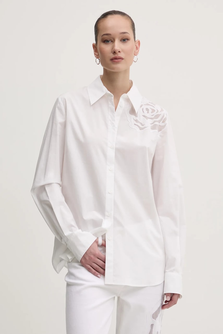 jeansrl Blumarine cămașă din bumbac femei, culoarea bej, cu guler clasic, regular, RA5031.TS246 jeansrl Blumarine cămașă din bumbac femei, culoarea bej, cu guler clasic, regular, RA5031.TS246