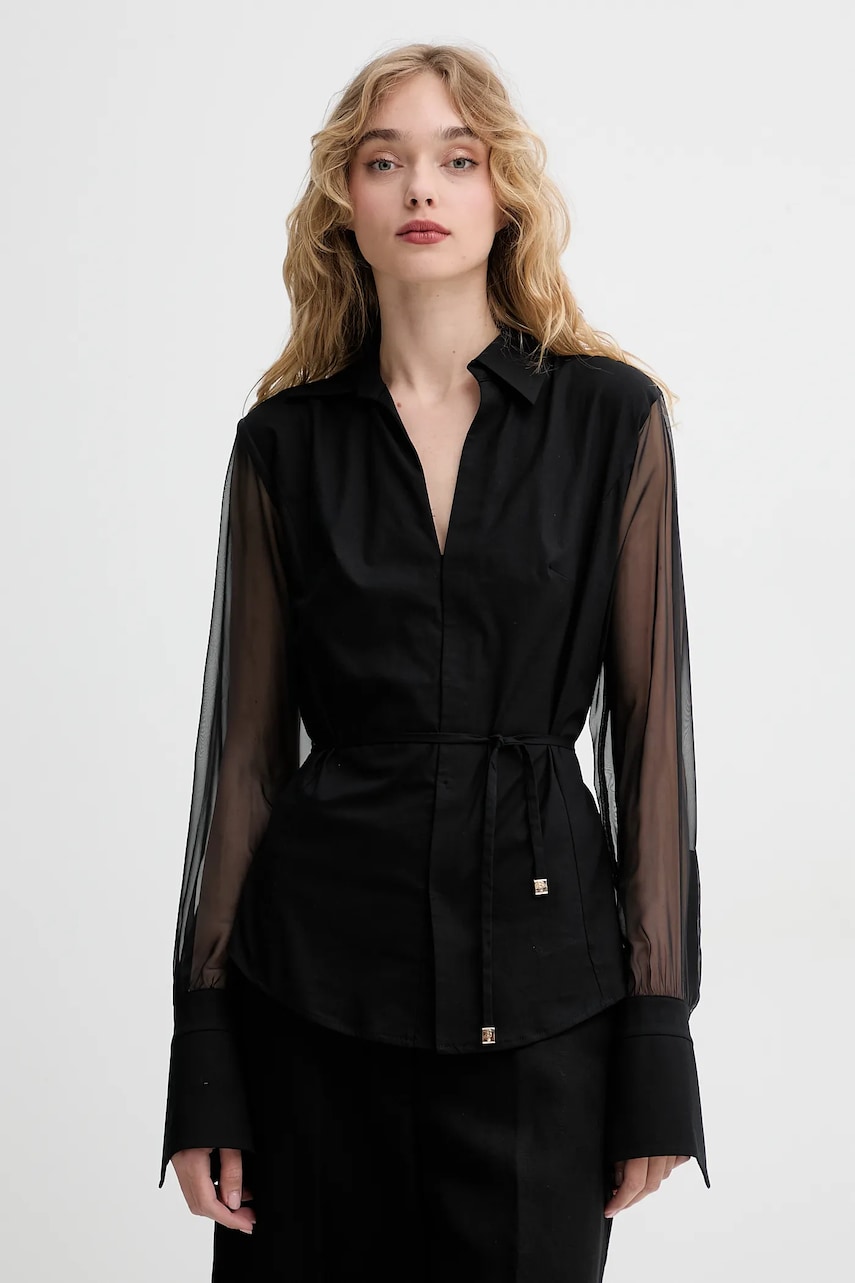 Blugirl Blumarine cămașă femei, culoarea negru, cu guler clasic, slim, RA5075.T2994 Blugirl Blumarine cămașă femei, culoarea negru, cu guler clasic, slim, RA5075.T2994