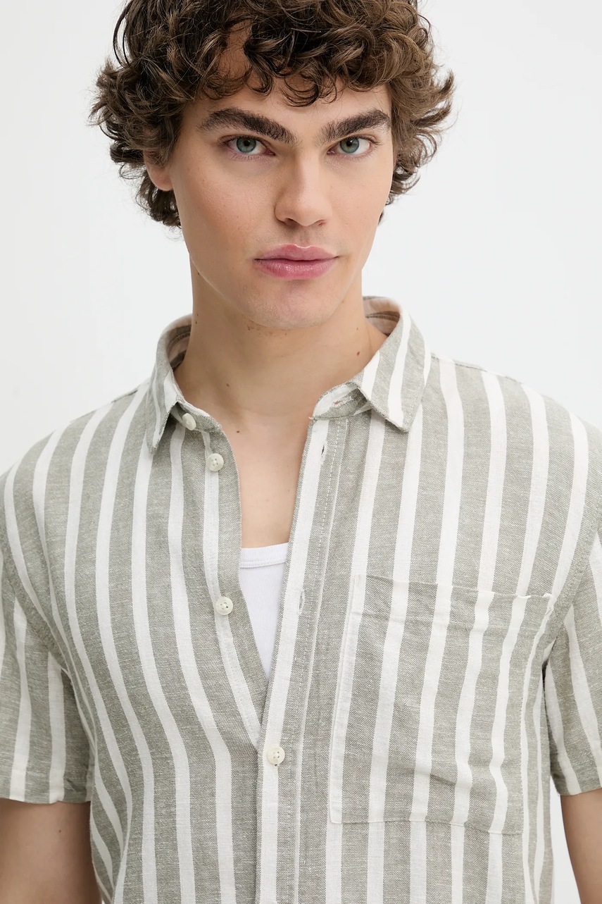 Πουκάμισο από λινό Solid FRIED ανδρικό, χρώμα: πράσινο, 21107688 170613 φωτογραφία