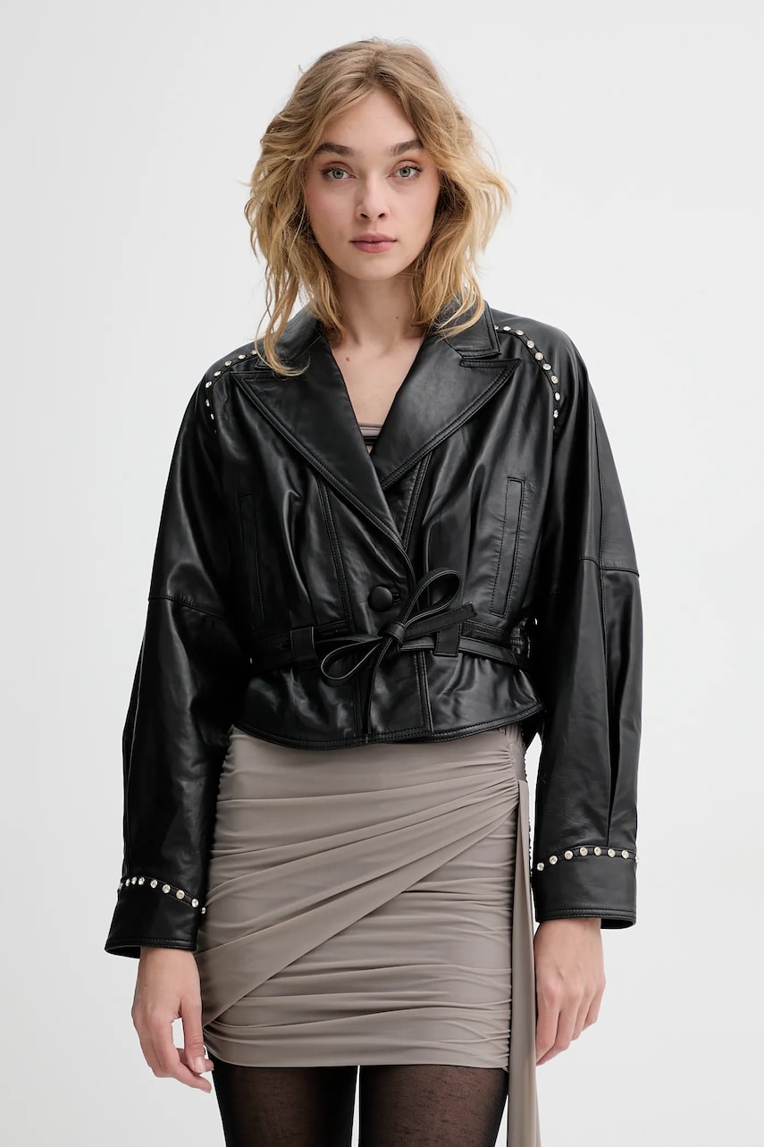 Blugirl Blumarine geacă de piele culoarea negru, de tranzitie, oversize, RA5085.P0356 Blugirl Blumarine geacă de piele culoarea negru, de tranzitie, oversize, RA5085.P0356