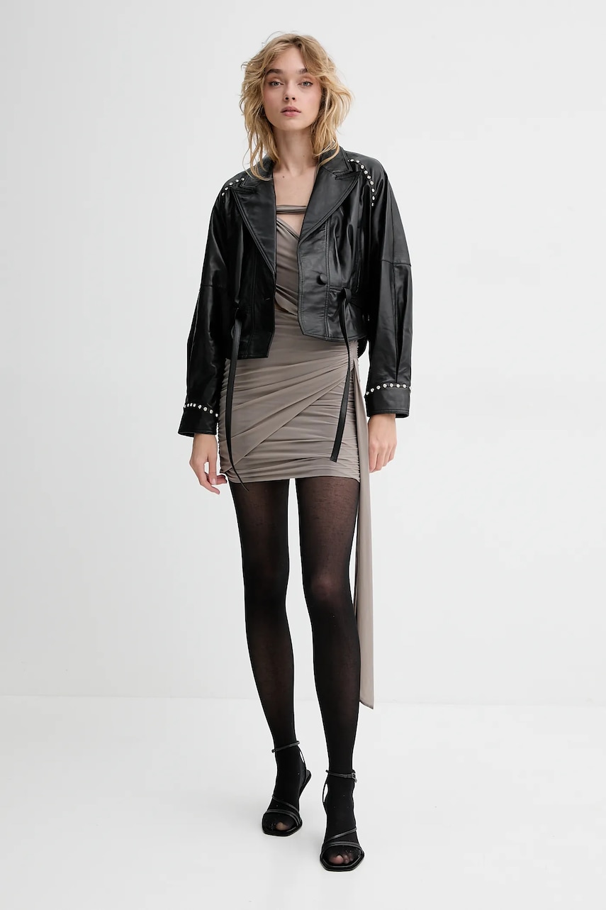 Кожаная куртка Blugirl Blumarine цвет чёрный переходная oversize RA5085.P0356 Кожаная куртка Blugirl Blumarine цвет чёрный переходная oversize RA5085.P0356