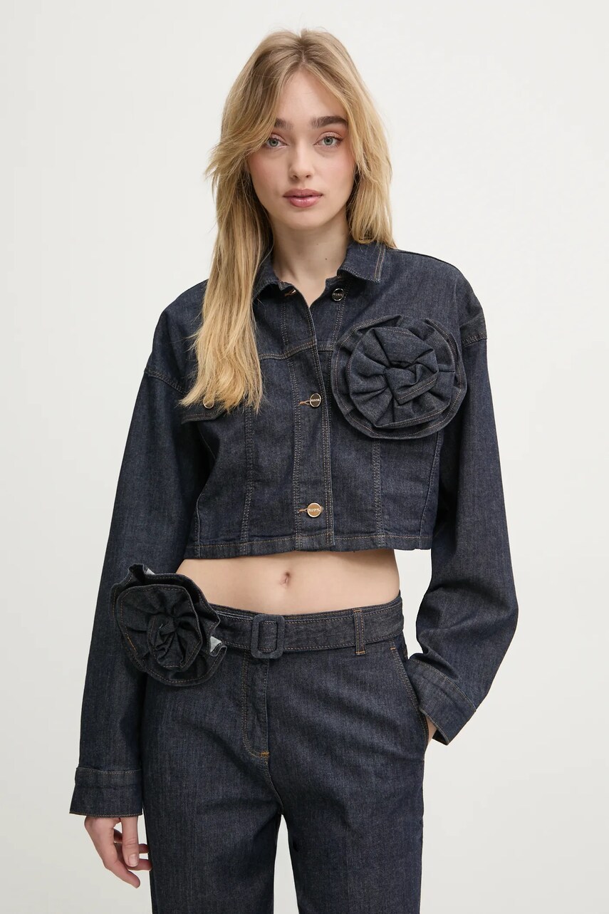 Blugirl Blumarine geaca jeans femei, culoarea albastru marin, de tranzitie, oversize, RA5132.D4992