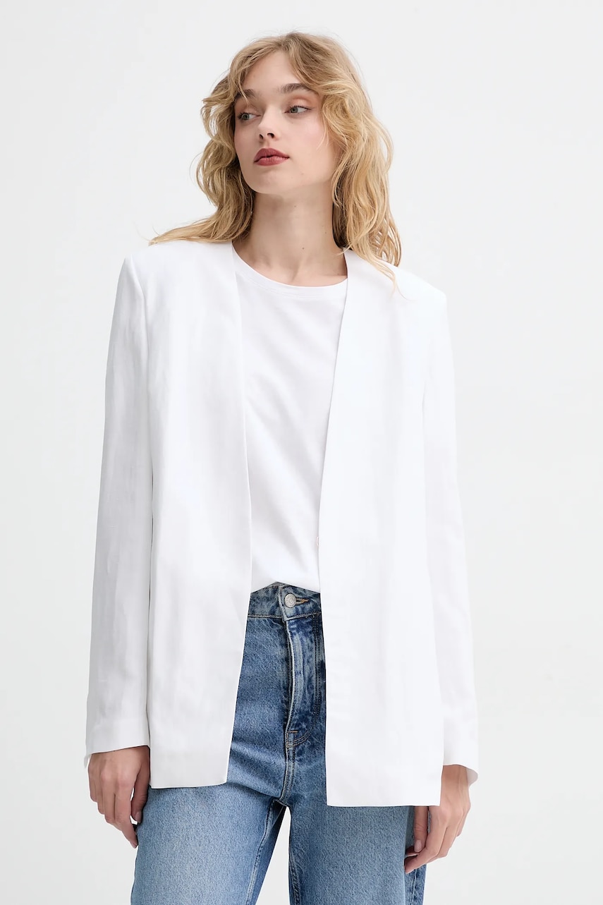 Blugirl Blumarine blazer din amestec de in culoarea alb, desfacut, uni, RA5158.T8823 Blugirl Blumarine blazer din amestec de in culoarea alb, desfacut, uni, RA5158.T8823