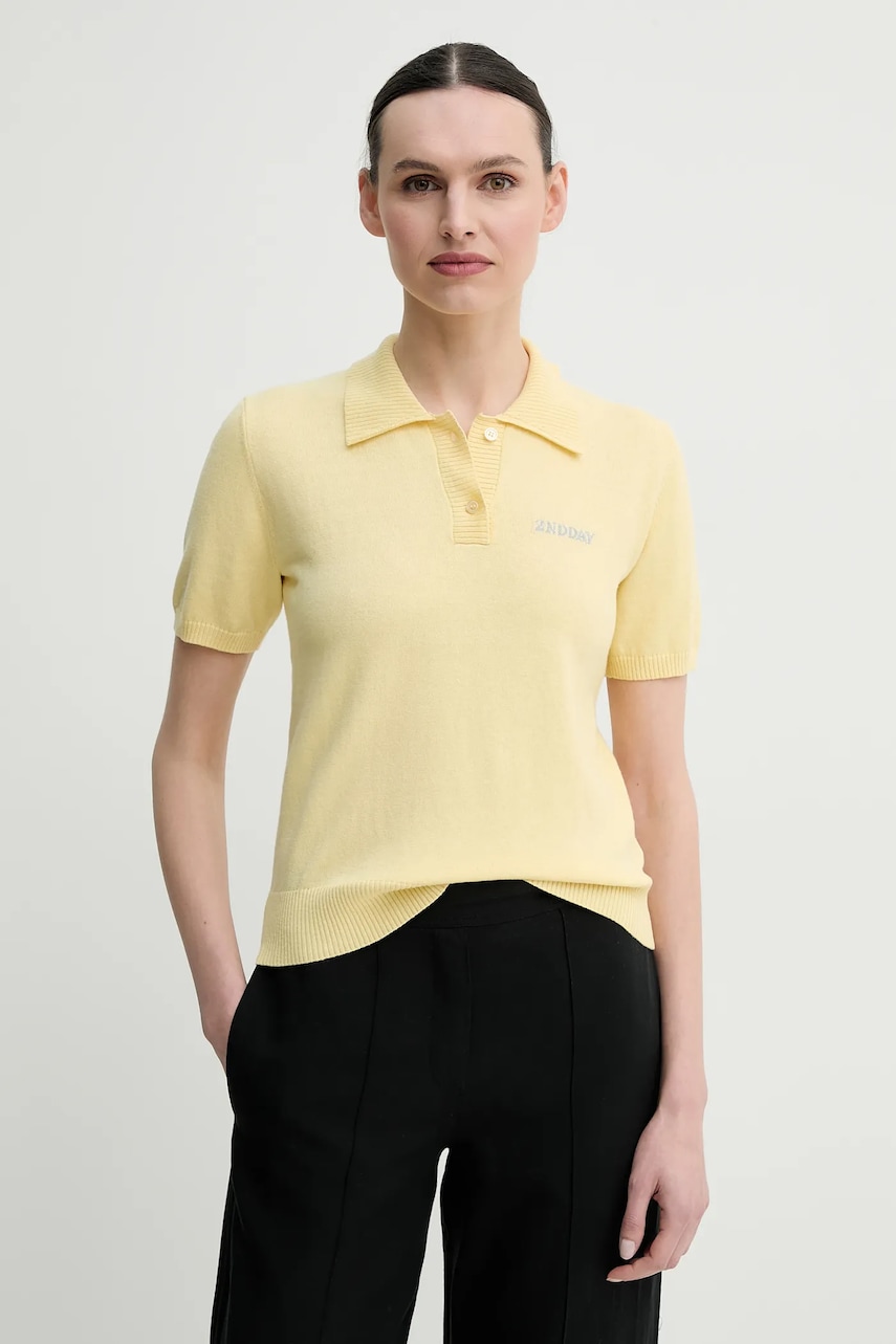 2NDDAY tricou polo din amestec de lână Jean femei, culoarea galben, 2252348408 2NDDAY tricou polo din amestec de lână Jean femei, culoarea galben, 2252348408