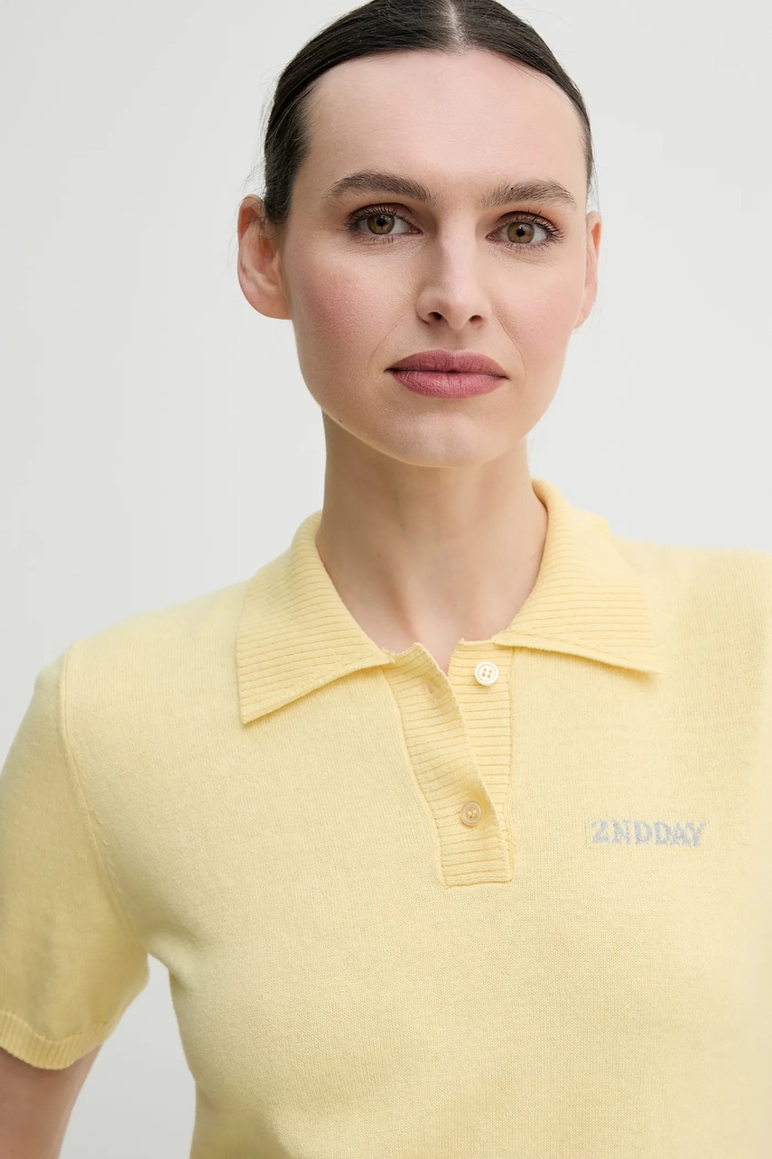 Μπλουζάκι πόλο με μείγμα μαλλί 2NDDAY Jean χρώμα: κίτρινο, 2252348408 φωτογραφία