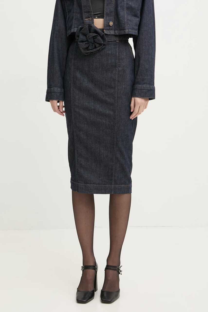 Blugirl Blumarine fusta jeans culoarea albastru marin, midi, creion, RA5135.D4992