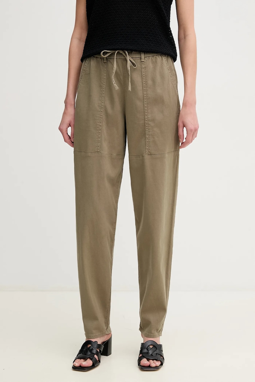 Mos Mosh pantaloni femei, culoarea verde, drept, high waist, 168840 Mos Mosh pantaloni femei, culoarea verde, drept, high waist, 168840