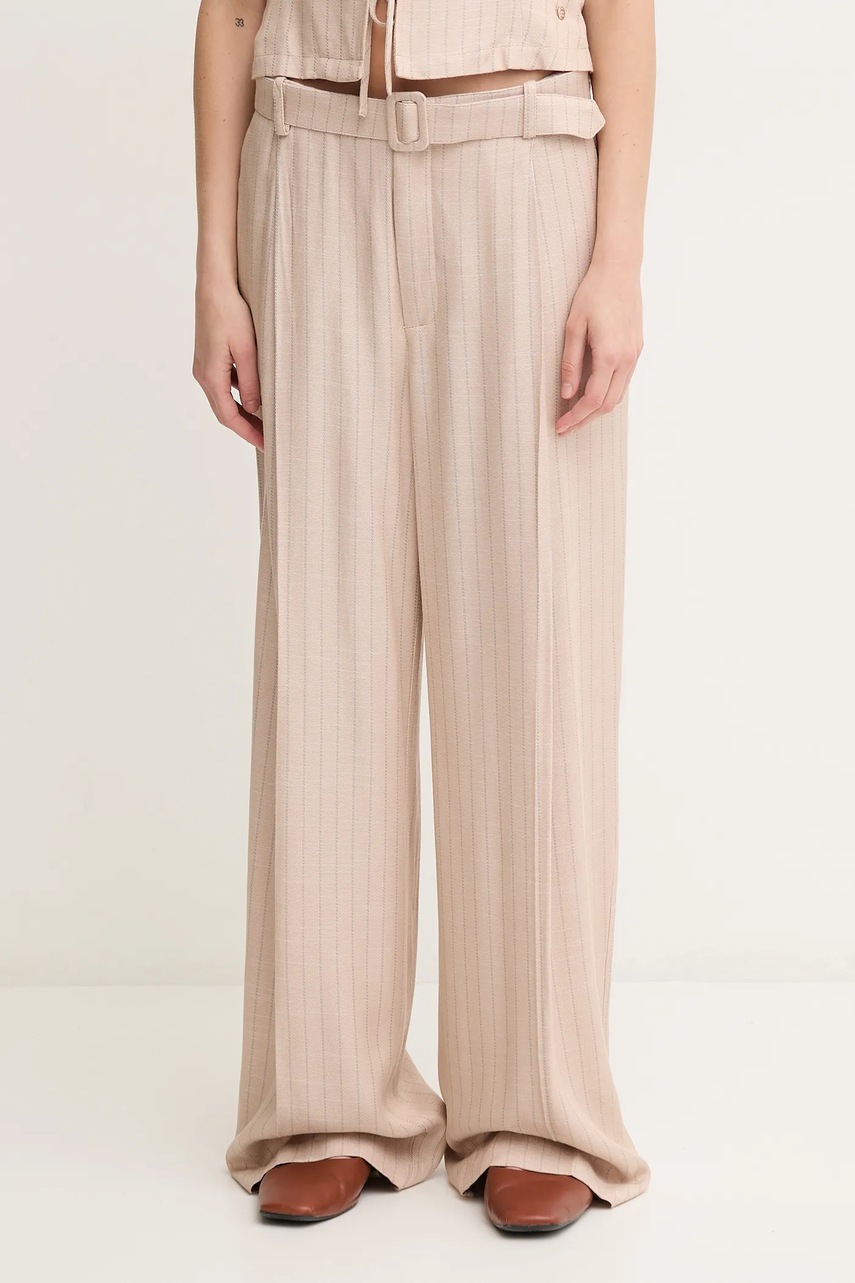 Mos Mosh pantaloni culoarea bej, drept, high waist, 169600