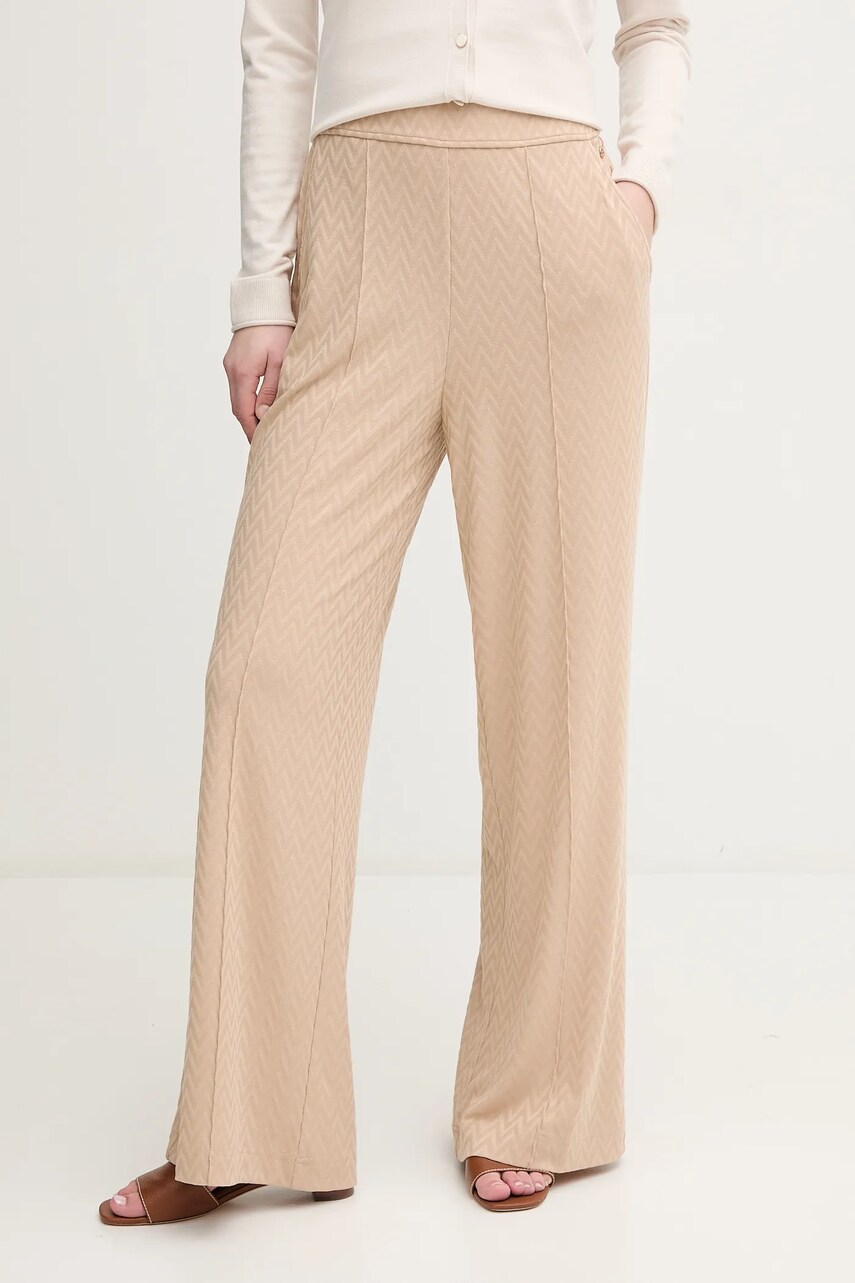 Mos Mosh pantaloni femei, culoarea maro, lat, high waist, 168610