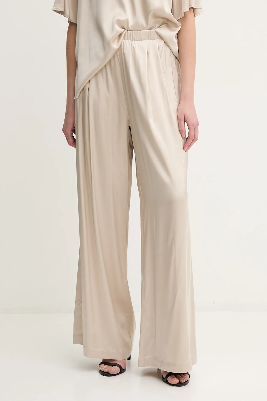 Mos Mosh pantaloni femei, culoarea maro, lat, high waist, 169340