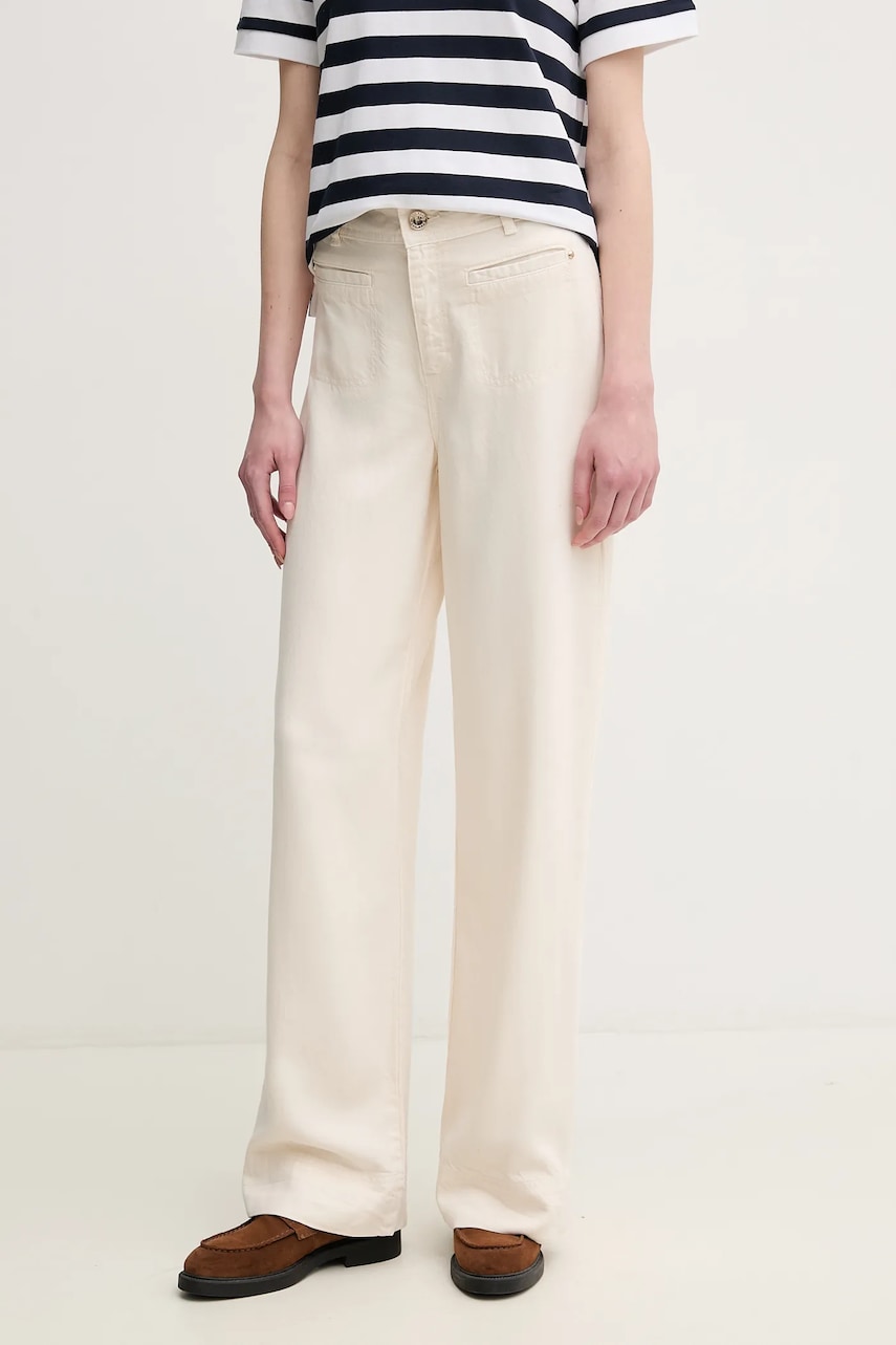 Mos Mosh pantaloni femei, culoarea bej, lat, high waist, 170260 Mos Mosh pantaloni femei, culoarea bej, lat, high waist, 170260