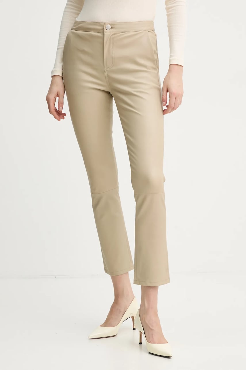 2NDDAY pantaloni de piele Leya femei, culoarea bej, mulata, high waist, 2252562673