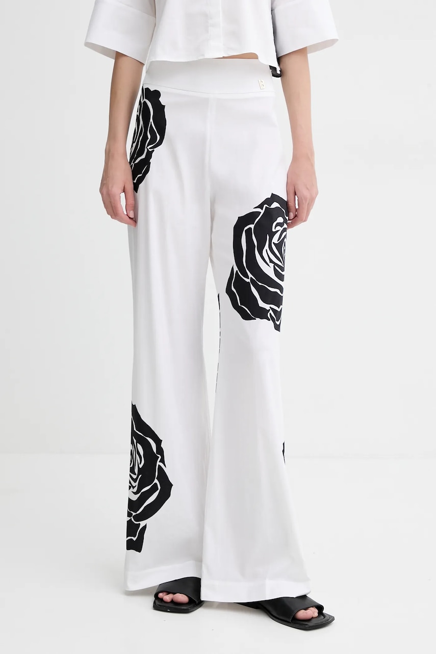 Blugirl Blumarine pantaloni culoarea alb, lat, high waist, RA5042.T2993