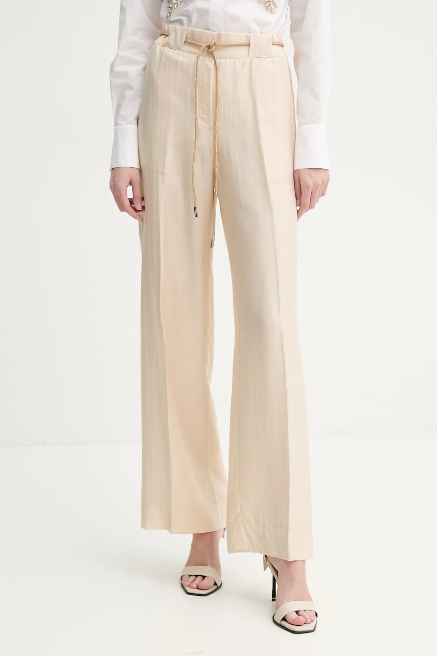 Blugirl Blumarine pantaloni femei, culoarea bej, lat, high waist, RA5125.T2948 Blugirl Blumarine pantaloni femei, culoarea bej, lat, high waist, RA5125.T2948