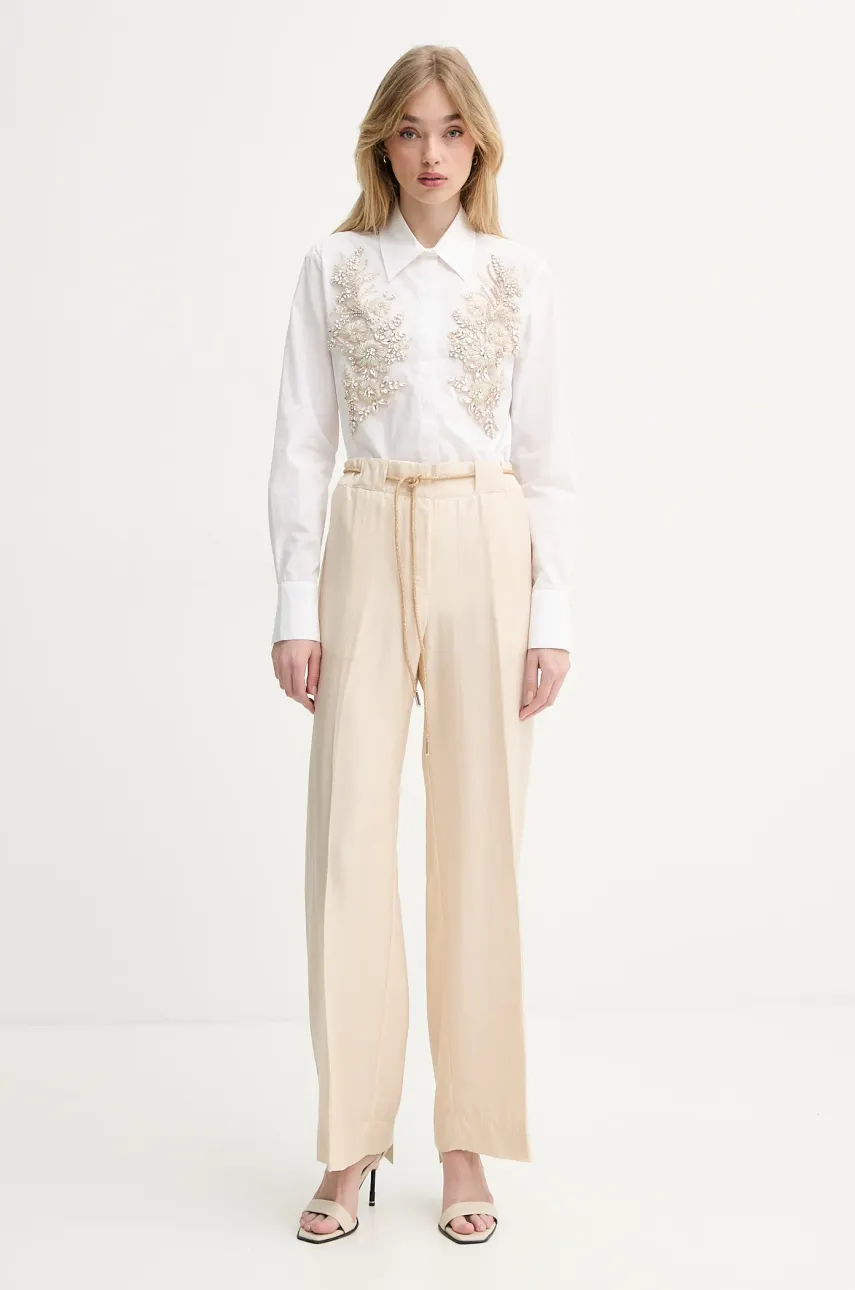 Брюки Blugirl Blumarine женские цвет бежевый широкие высокая посадка RA5125.T2948 Брюки Blugirl Blumarine женские цвет бежевый широкие высокая посадка RA5125.T2948