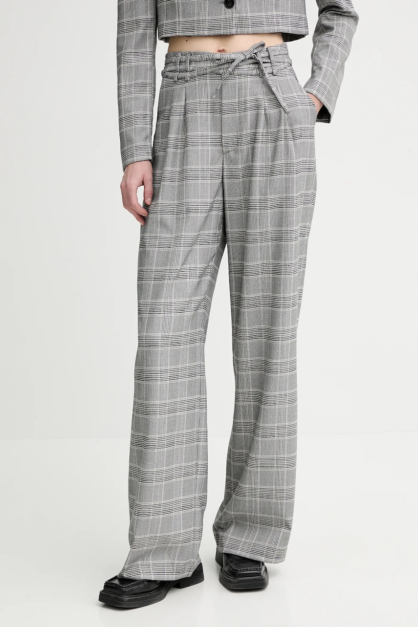 Alohas pantaloni Cata culoarea gri, drept, high waist, R100919