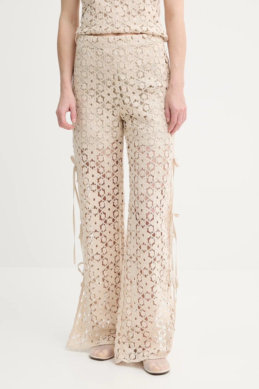 Alohas pantaloni Dibun culoarea bej, drept, high waist, R100905