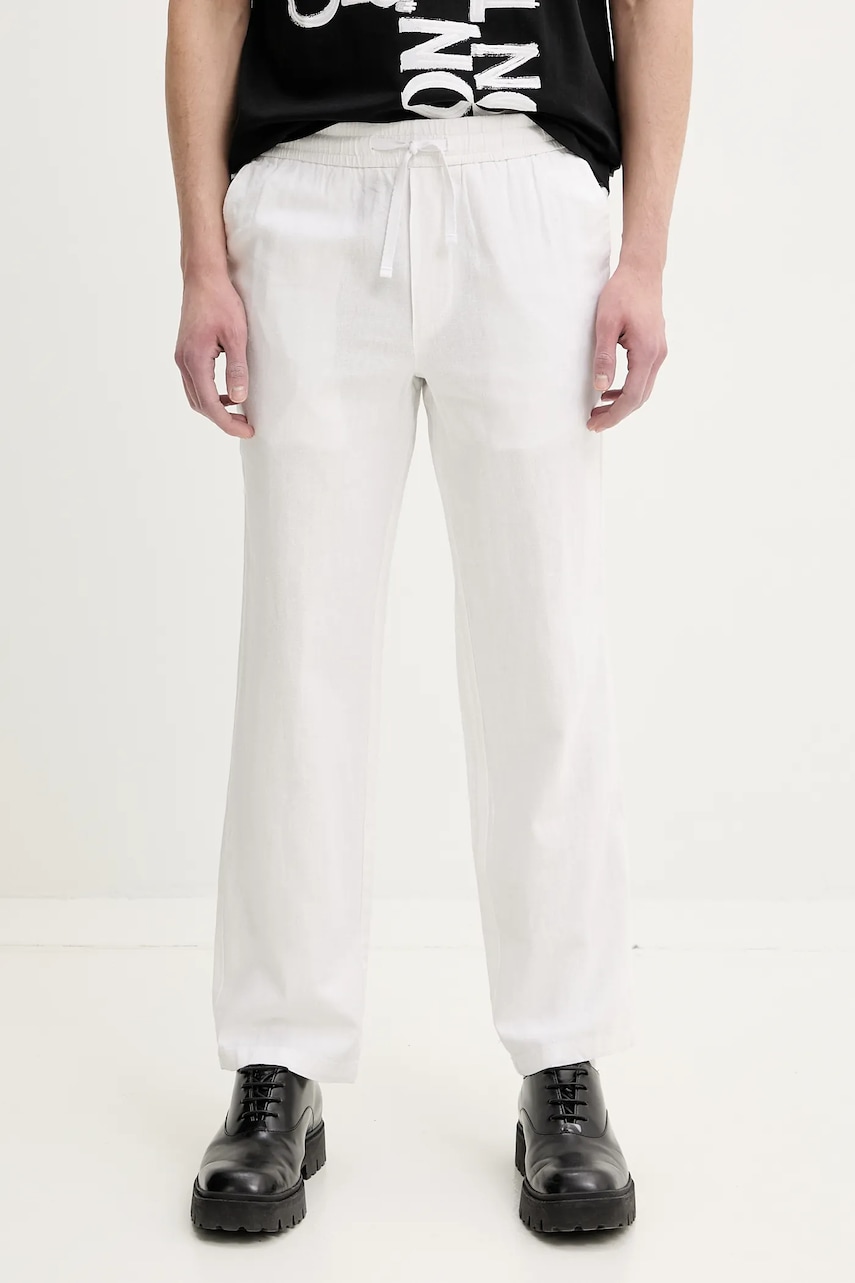 Solid pantaloni din in ALLAN barbati, culoarea alb, drept, 21108254.110601 Solid pantaloni din in ALLAN barbati, culoarea alb, drept, 21108254.110601