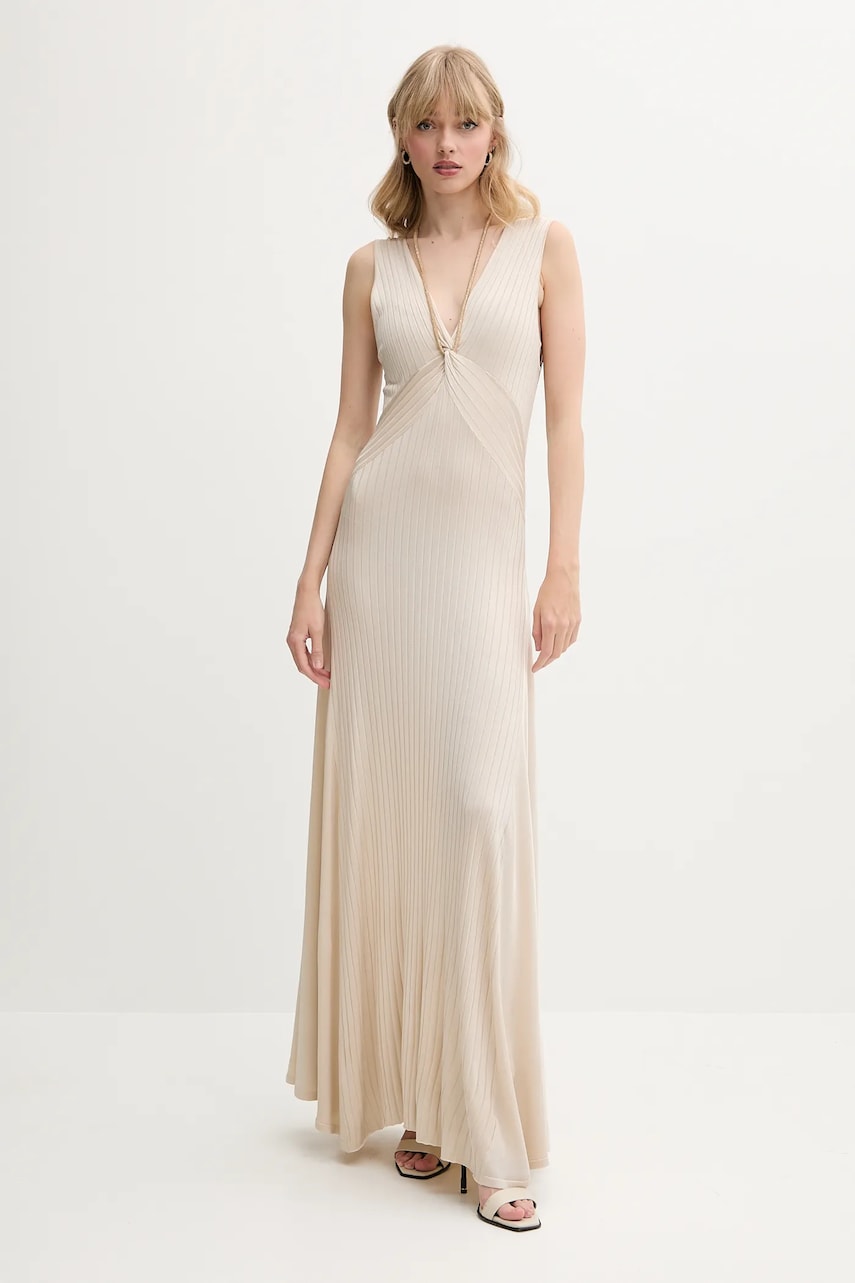 Blugirl Blumarine rochie culoarea bej, maxi, evazată, RA5109.MA52I