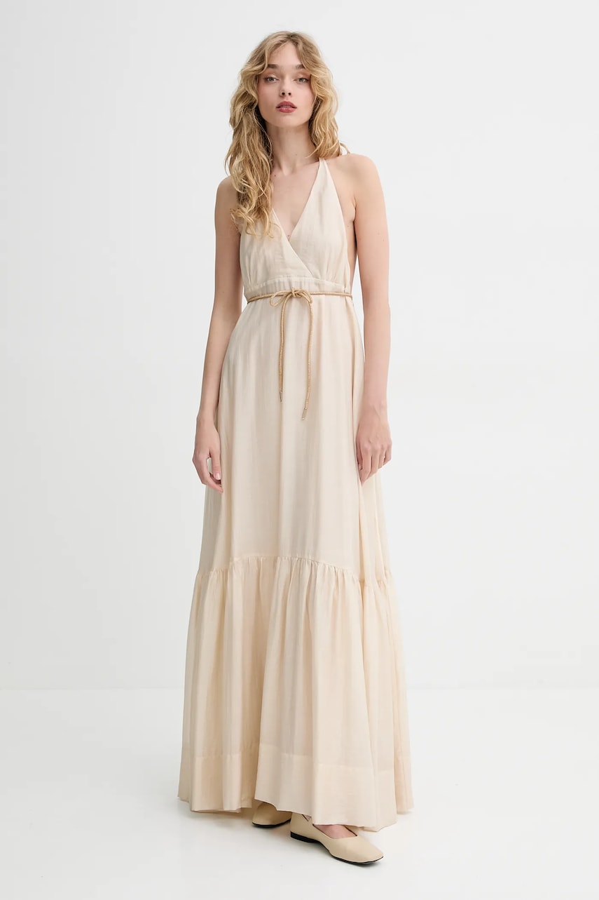 Blugirl Blumarine rochie culoarea bej, maxi, evazati, RA5193.T2948