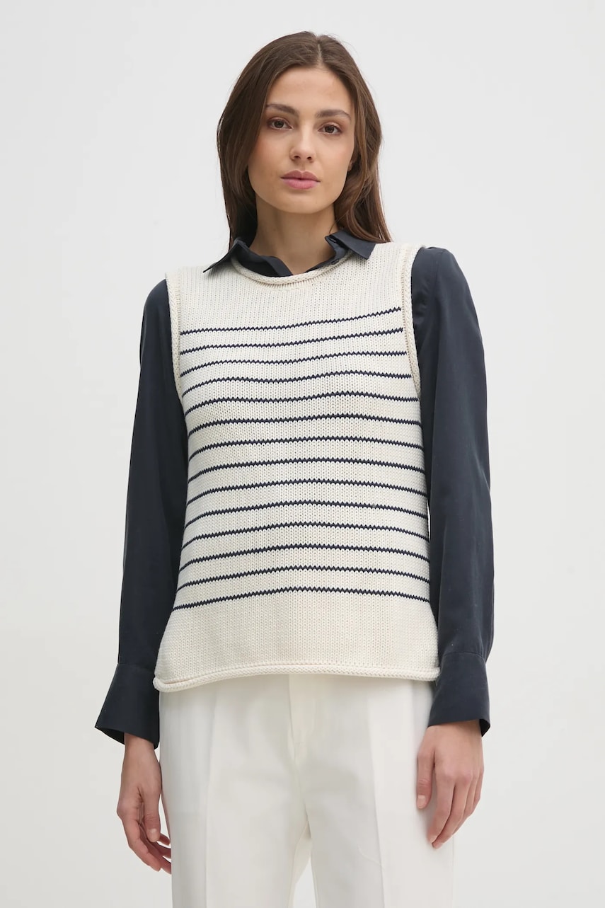 Mos Mosh vestă din bumbac femei, culoarea bej, 168040