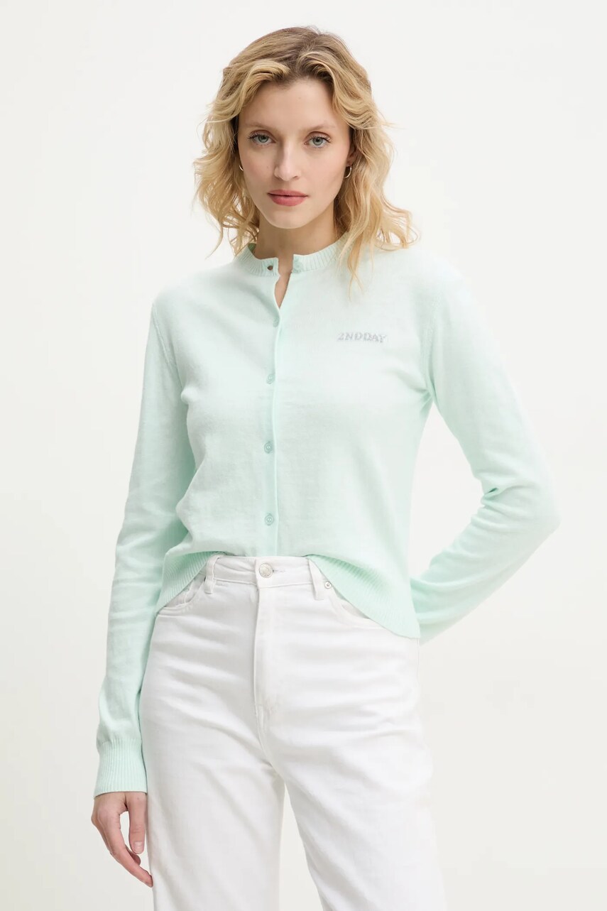 2NDDAY cardigan din amestec de lana Vinny femei, culoarea turcoaz, light, 2252341408