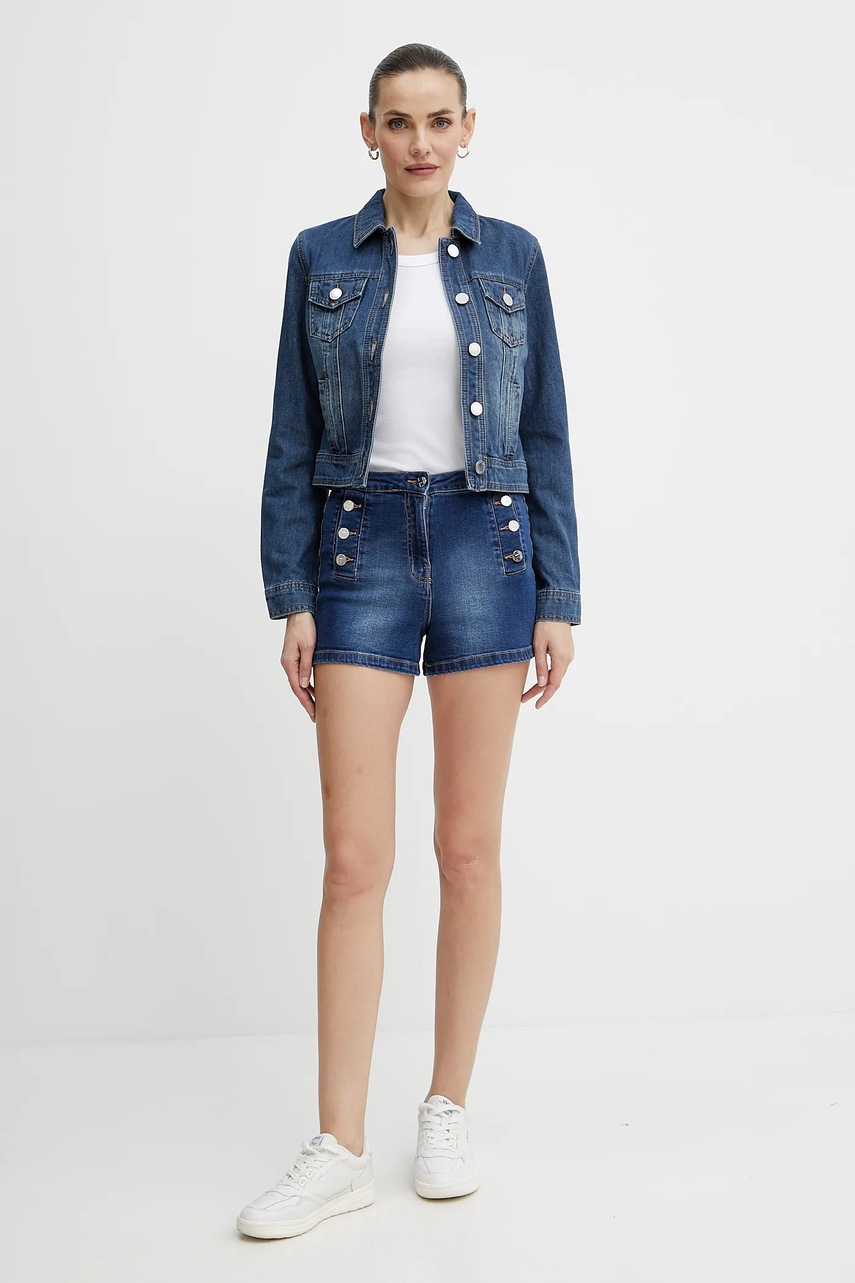 Джинсовые шорты Silvian Heach RENEWI цвет синий однотонная высокая посадка GPP25138SH