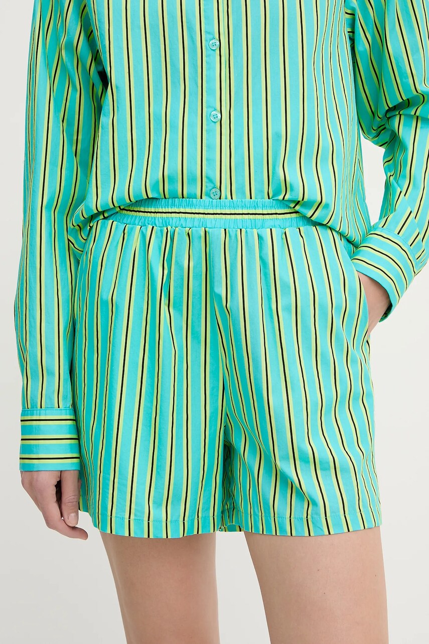 Silvian Heach pantaloni scurți din bumbac TAIR culoarea turcoaz, cu imprimeu, high waist, GPP25445SH