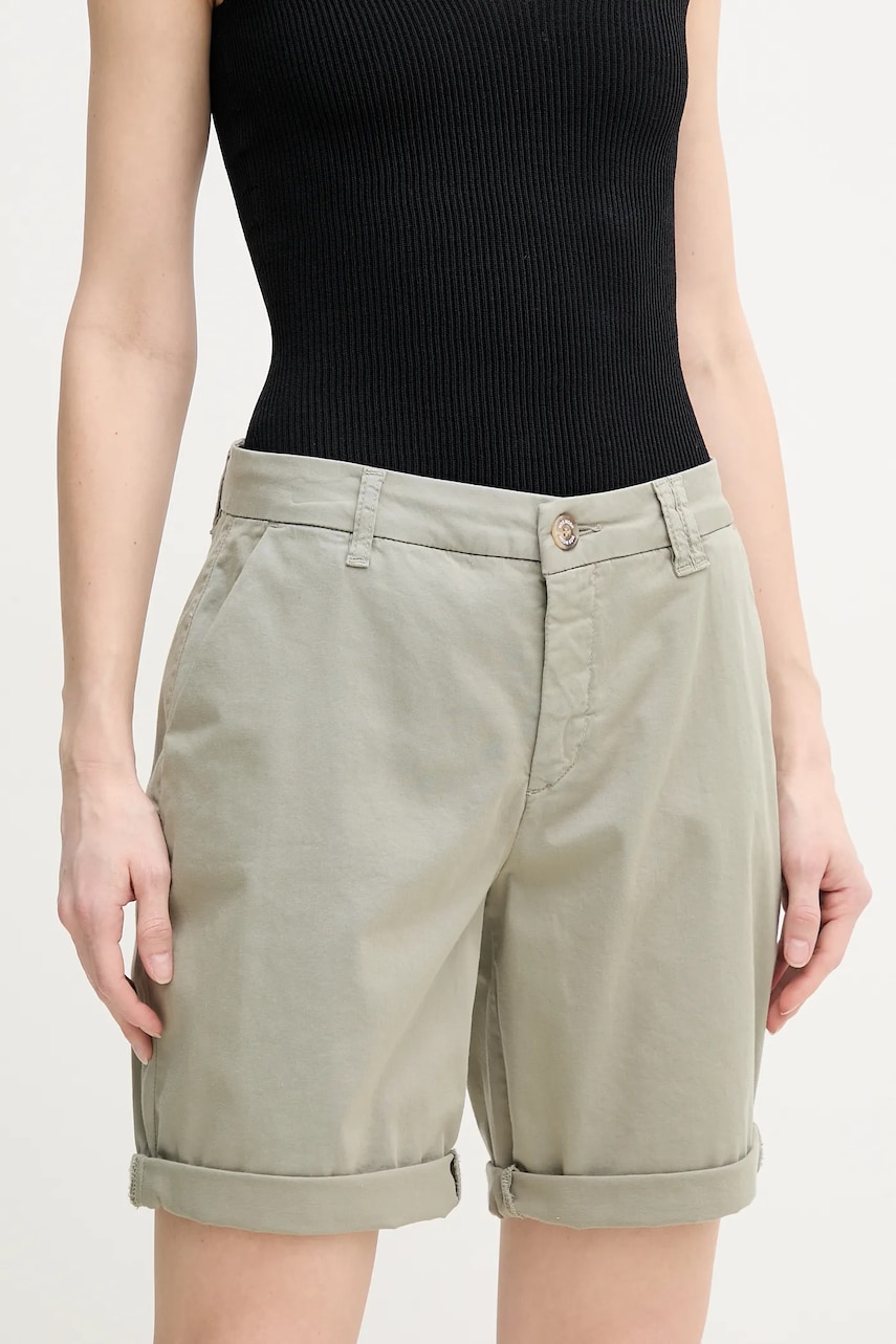 Mos Mosh pantaloni scurți femei, culoarea verde, uni, high waist, 169010