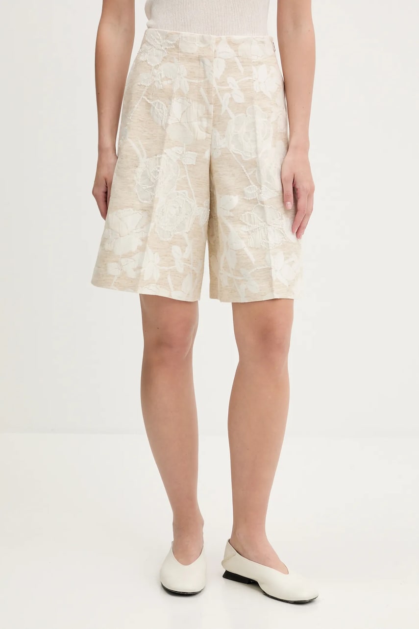 Blugirl Blumarine pantaloni scurți din amestec de in culoarea bej, modelator, high waist, RA5128.T2942