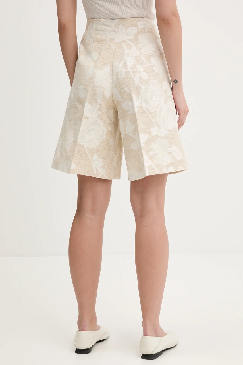 Blugirl Blumarine vászonkeverék rövidnadrág bézs, mintás, magas derekú, RA5128.T2942 termék 2. képe