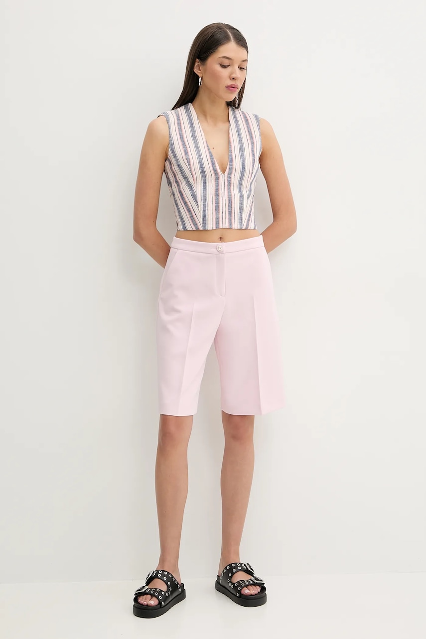 Шорты Blugirl Blumarine женские цвет розовый однотонные высокая посадка RA5156.T2968 Шорты Blugirl Blumarine женские цвет розовый однотонные высокая посадка RA5156.T2968