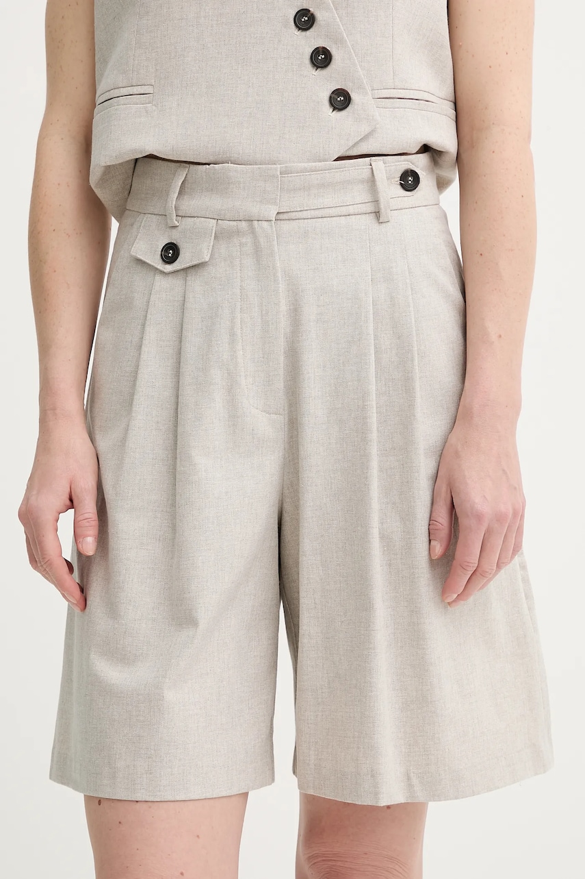 Alohas pantaloni scurti din bumbac Niselle culoarea bej, uni, high waist, R100926