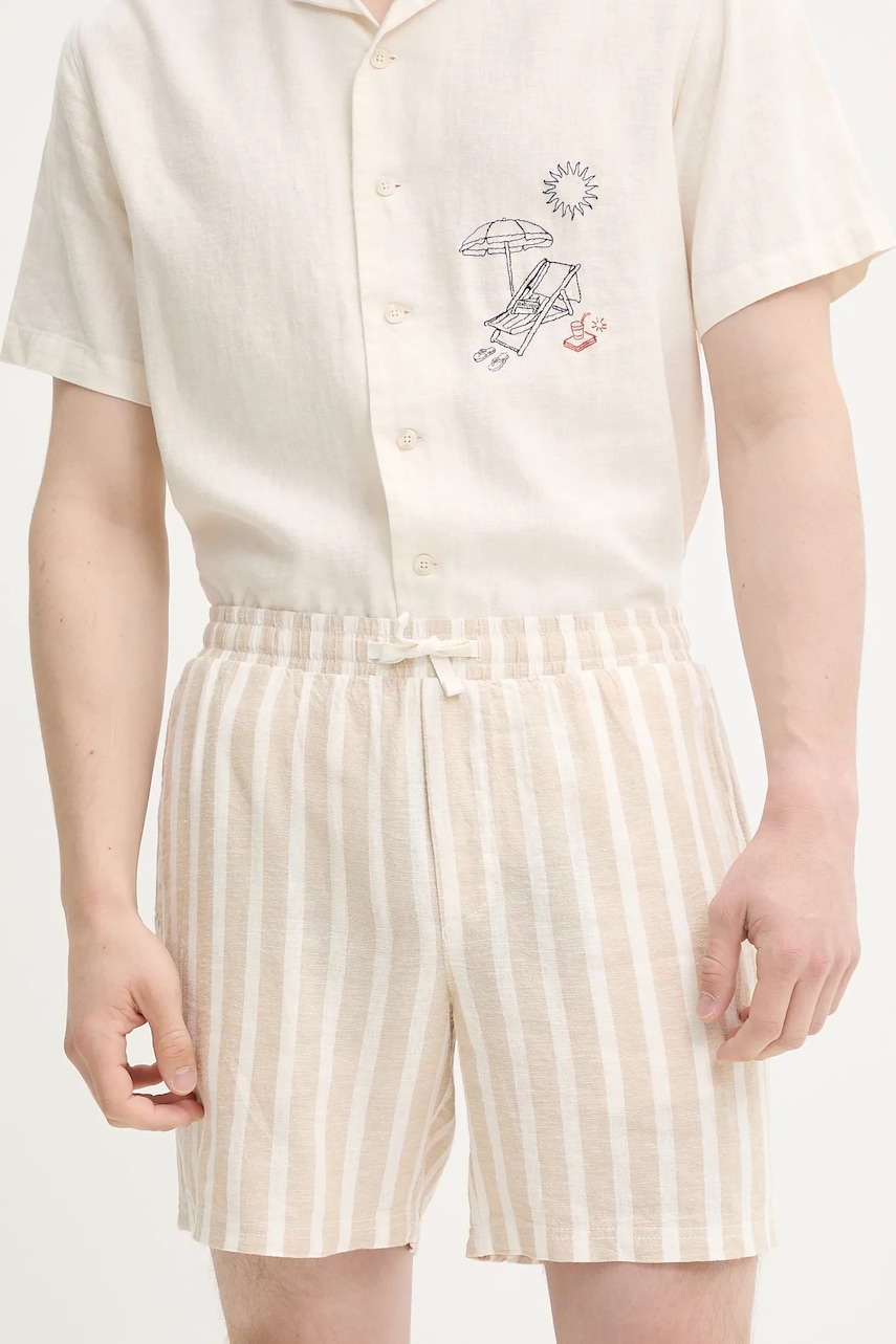 Solid pantaloni scurți din in FRIED culoarea bej, 21108373 160920 Solid pantaloni scurți din in FRIED culoarea bej, 21108373 160920