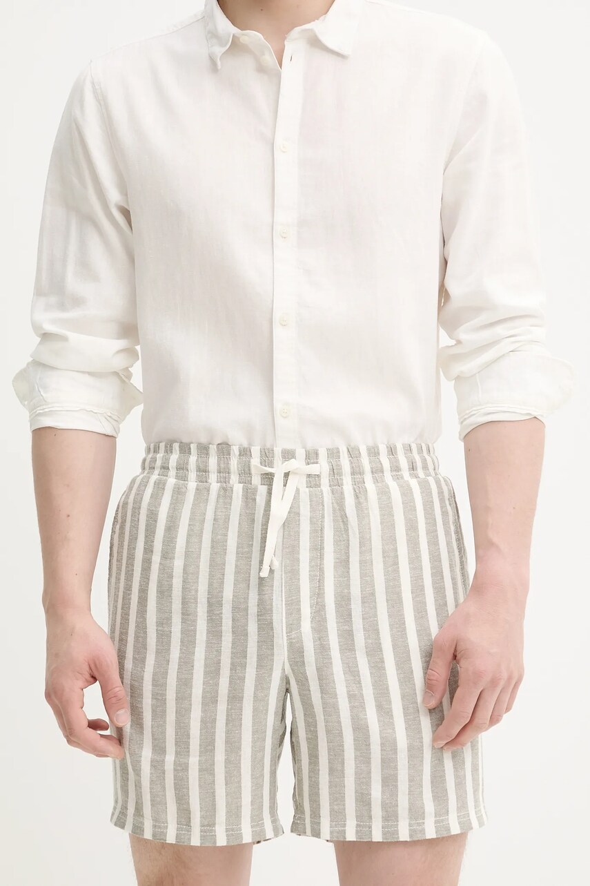Solid pantaloni scurti din in FRIED barbati, culoarea verde, 21108373 170613