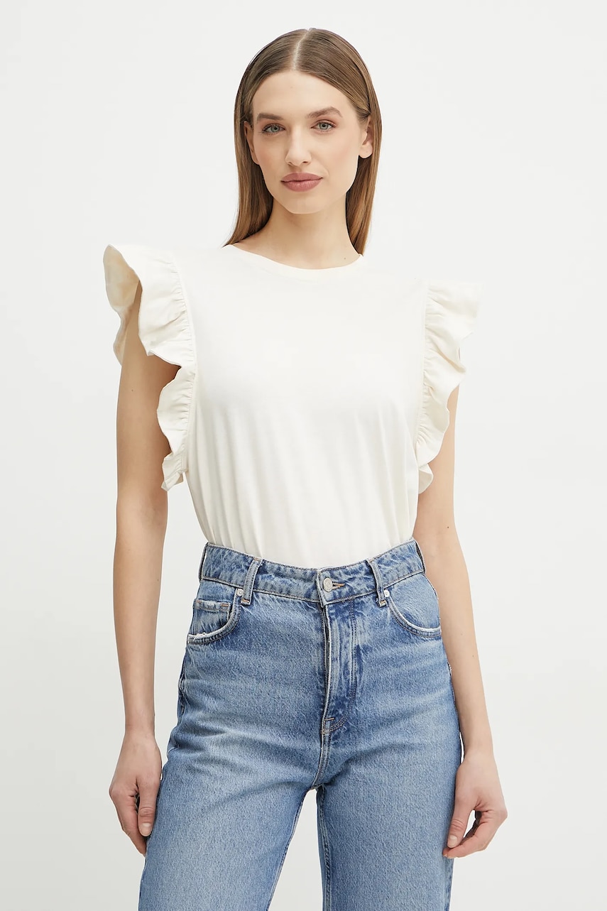 Silvian Heach tricou din bumbac BEYE femei, culoarea bej, GPP25186TS