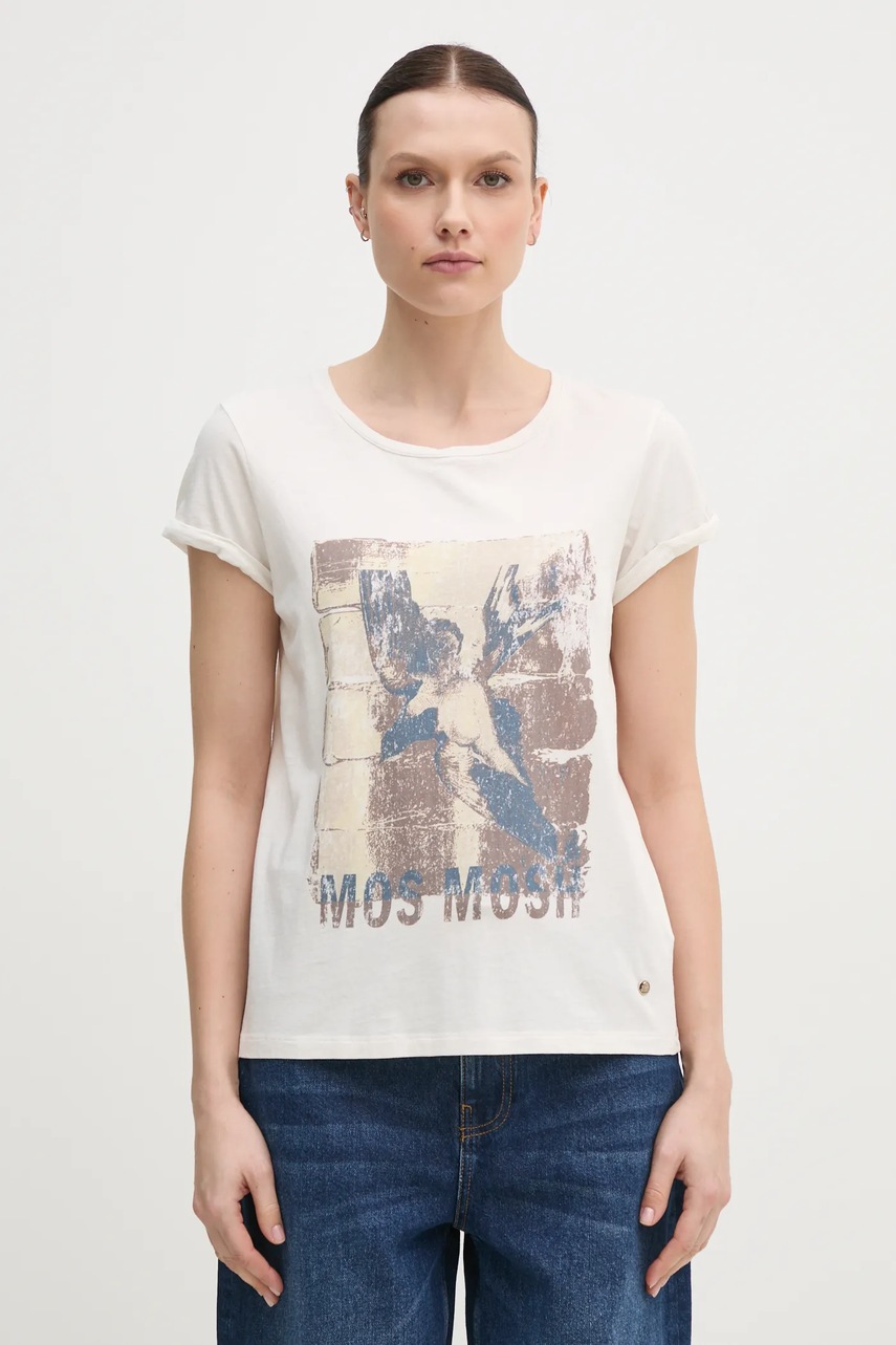 Mos Mosh tricou din bumbac femei, culoarea bej, 168410