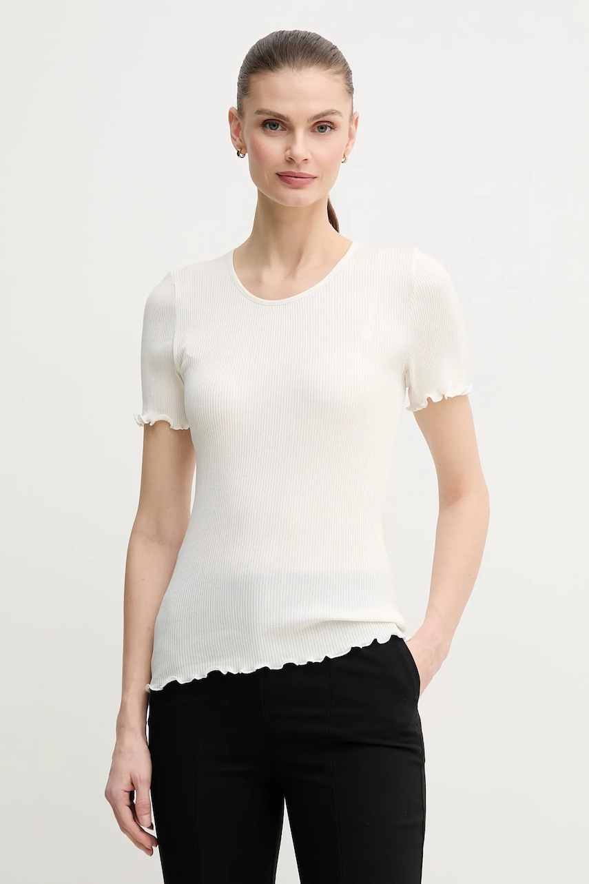 Mos Mosh tricou din amestec de mătase femei, culoarea bej, 168300 Mos Mosh tricou din amestec de mătase femei, culoarea bej, 168300