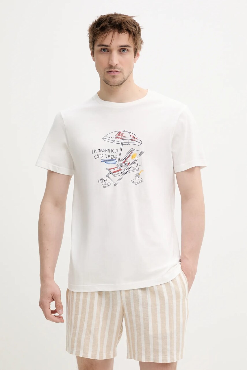 Solid tricou din bumbac PAVISH barbati, culoarea alb, cu imprimeu, 21108603 114201