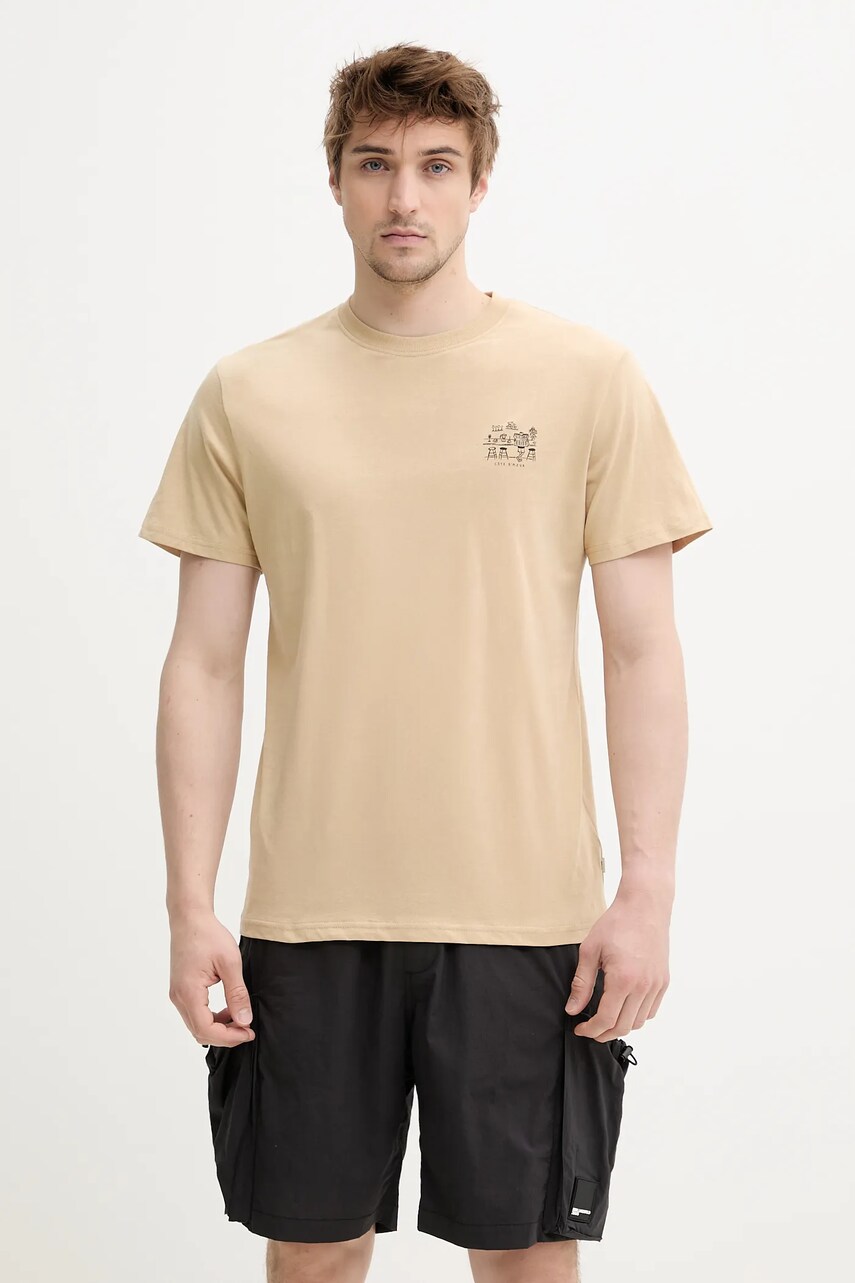 Solid tricou din bumbac PAX bărbați, culoarea bej, cu imprimeu, 21108605 160920
