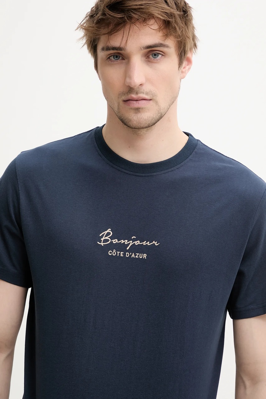 Βαμβακερό μπλουζάκι Solid PEDRO ανδρικό, χρώμα: ναυτικό μπλε, 21108606 194010 φωτογραφία