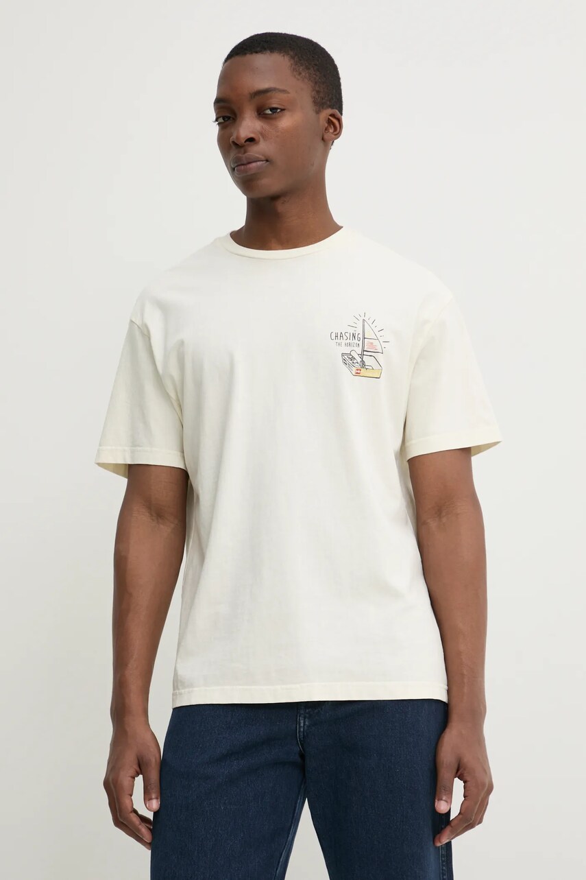 Solid tricou din bumbac ORVAL barbati, culoarea bej, cu imprimeu, 21108505.114201