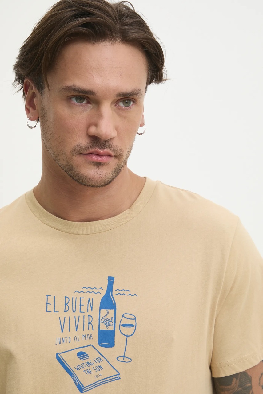 Βαμβακερό μπλουζάκι Solid ODELL ανδρικό, χρώμα: μπεζ, 21108509.160920 φωτογραφία