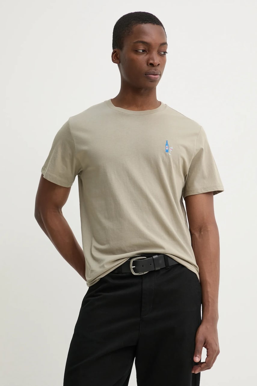 Solid tricou din bumbac OWENS barbati, culoarea verde, neted, 21108510.170610