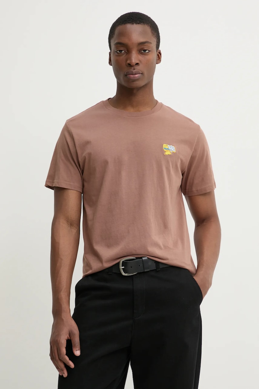 Solid tricou din bumbac OWENS barbati, culoarea maro, cu imprimeu, 21108510.181314