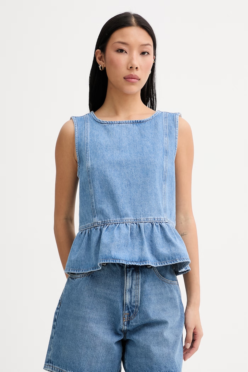 Marc O'Polo bluză cu volane pentru femei, din denim