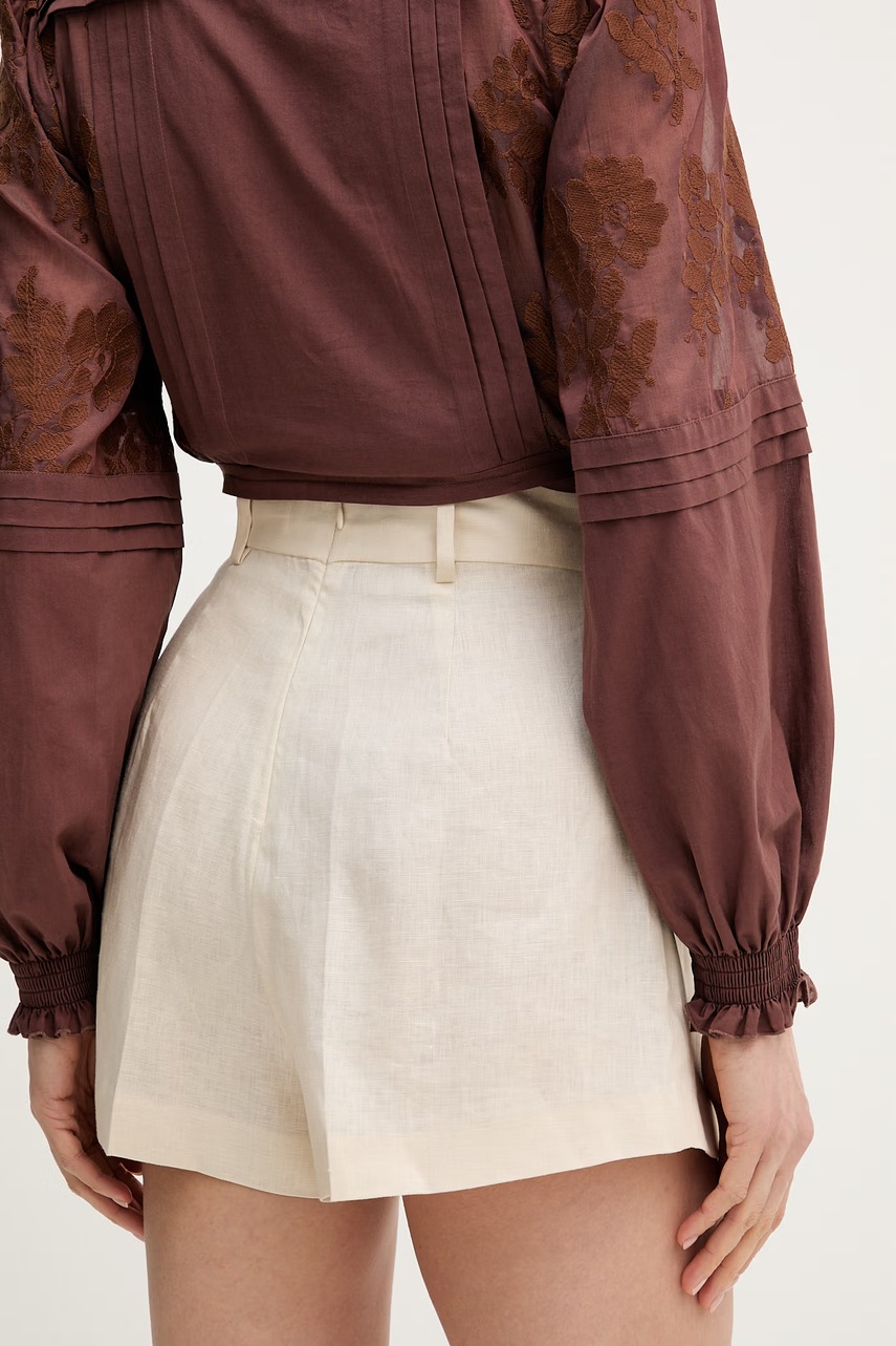 Silvian Heach elegantní šortky dámské lněné POSANE (obrázek 3)