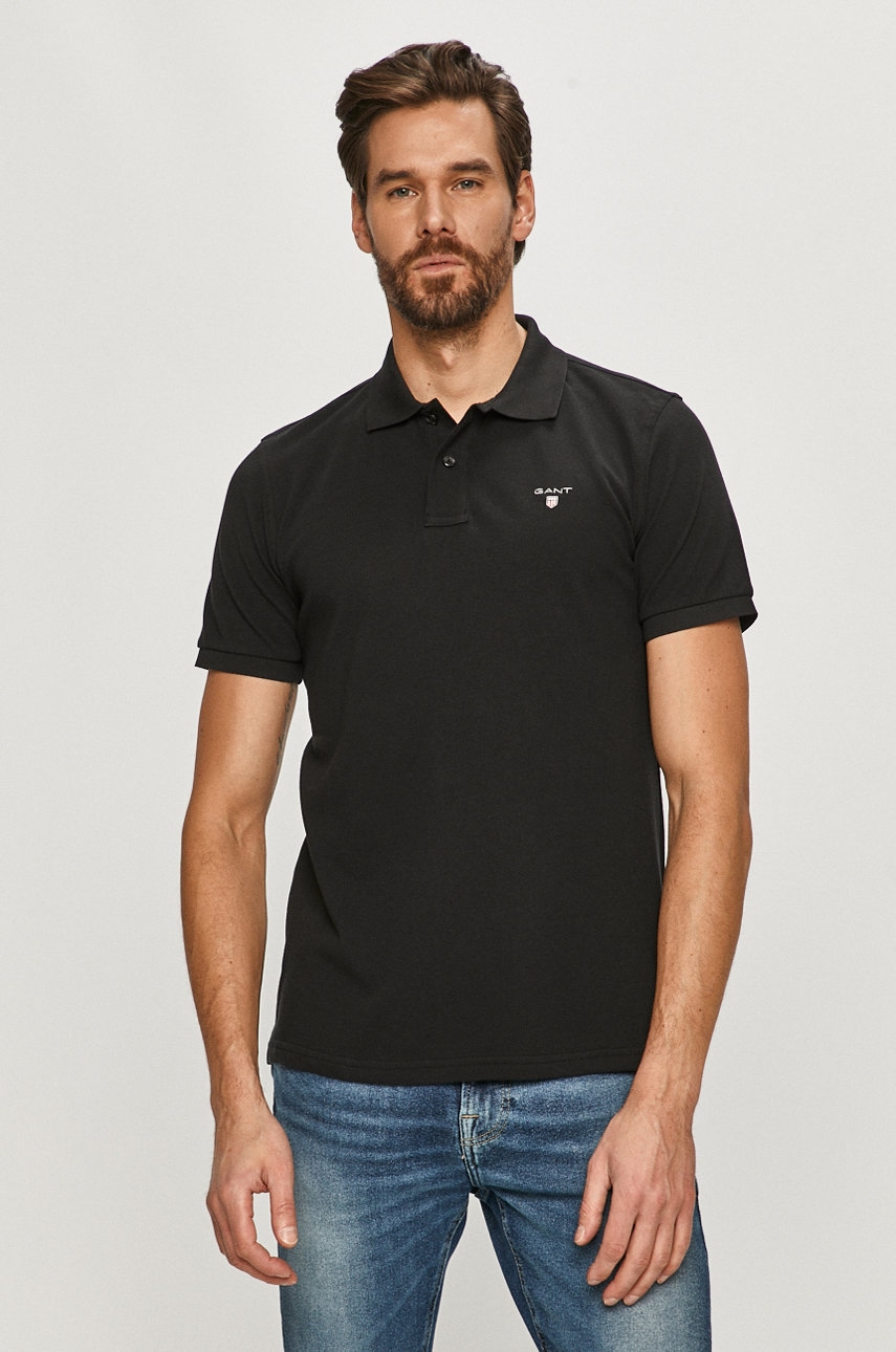 Gant Tricou Polo culoarea negru, material neted