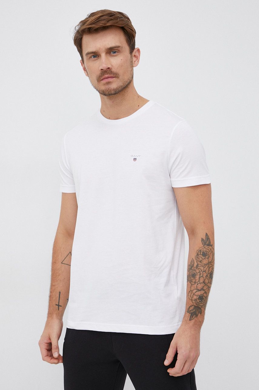 Gant tricou din bumbac culoarea alb, neted Alb imagine noua