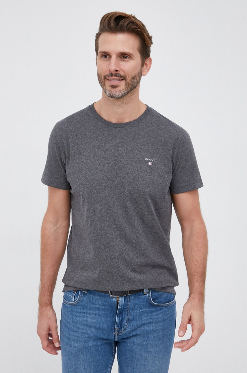 Gant tricou din bumbac culoarea gri, material neted